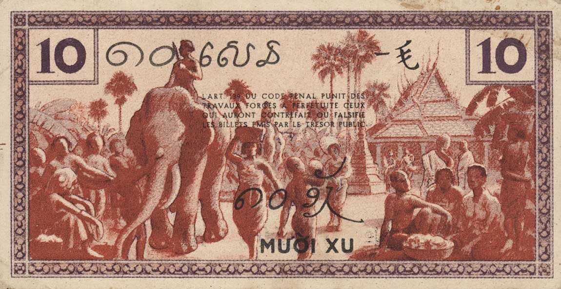 Back of French Indo-China p85c: 10 Cents from 1939