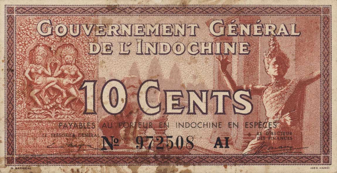 Front of French Indo-China p85c: 10 Cents from 1939