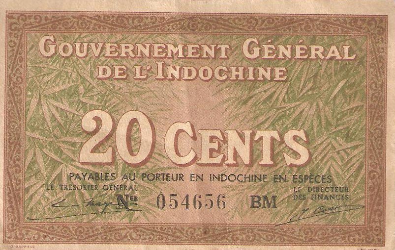 Front of French Indo-China p86d: 20 Cents from 1939