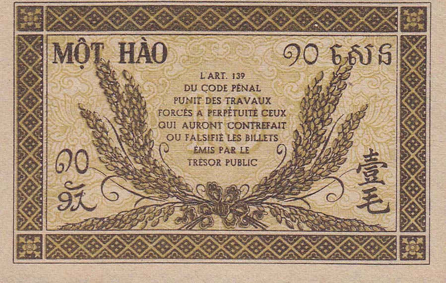 Back of French Indo-China p89a: 10 Cents from 1942