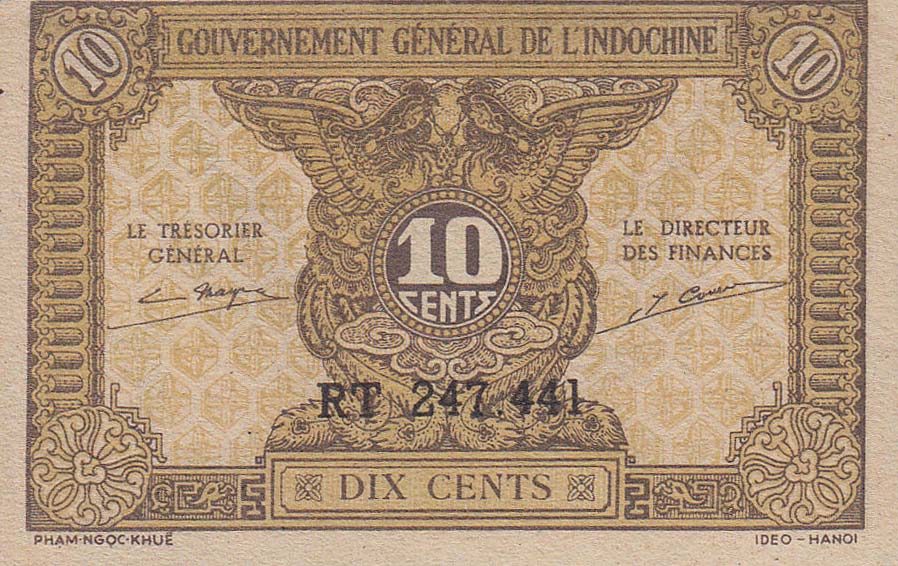 Front of French Indo-China p89a: 10 Cents from 1942