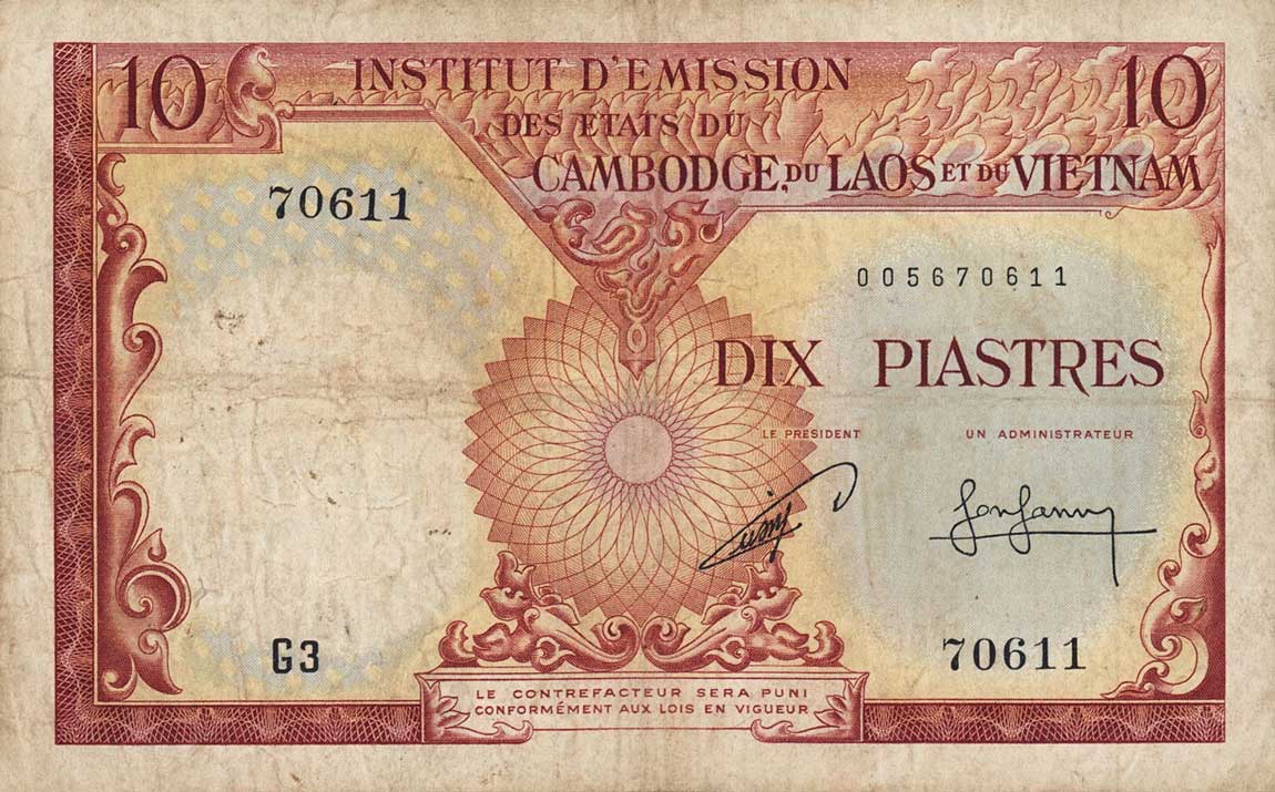 Front of French Indo-China p96b: 10 Piastres from 1953