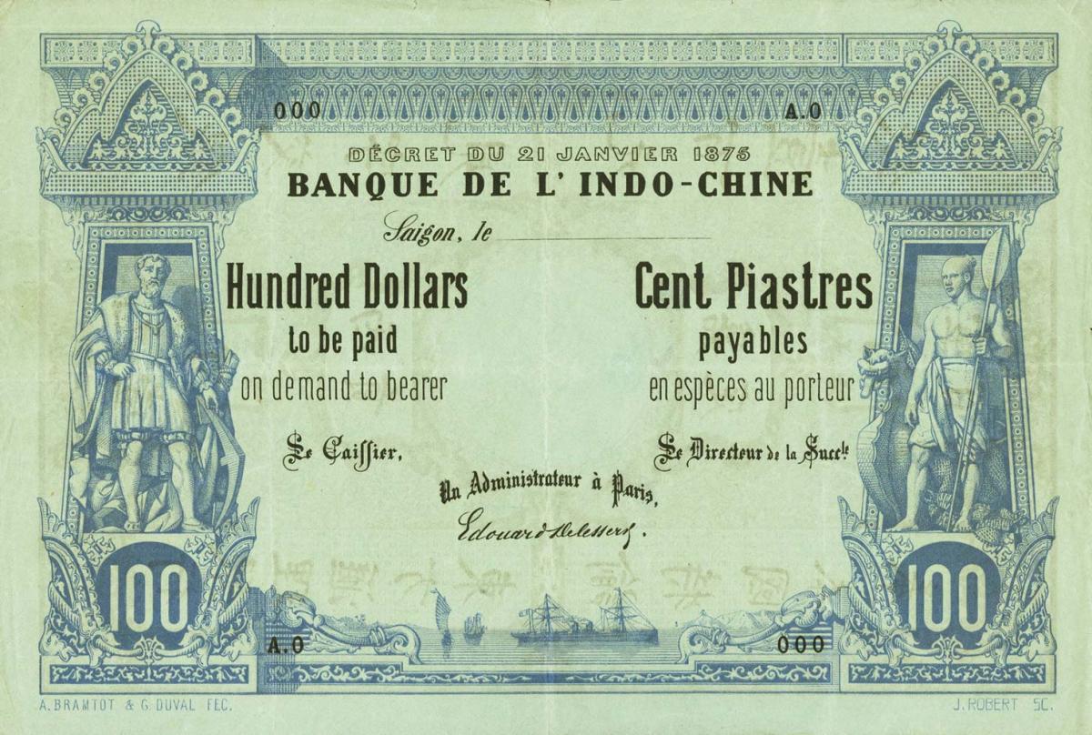 Front of French Indo-China p23s: 100 Dollars from 1877