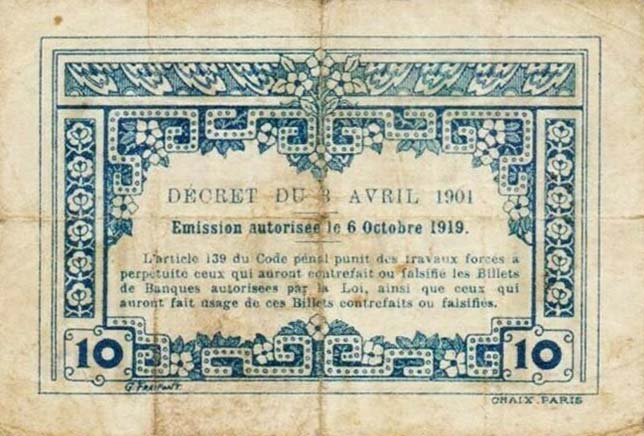 Back of French Indo-China p43: 10 Cents from 1919