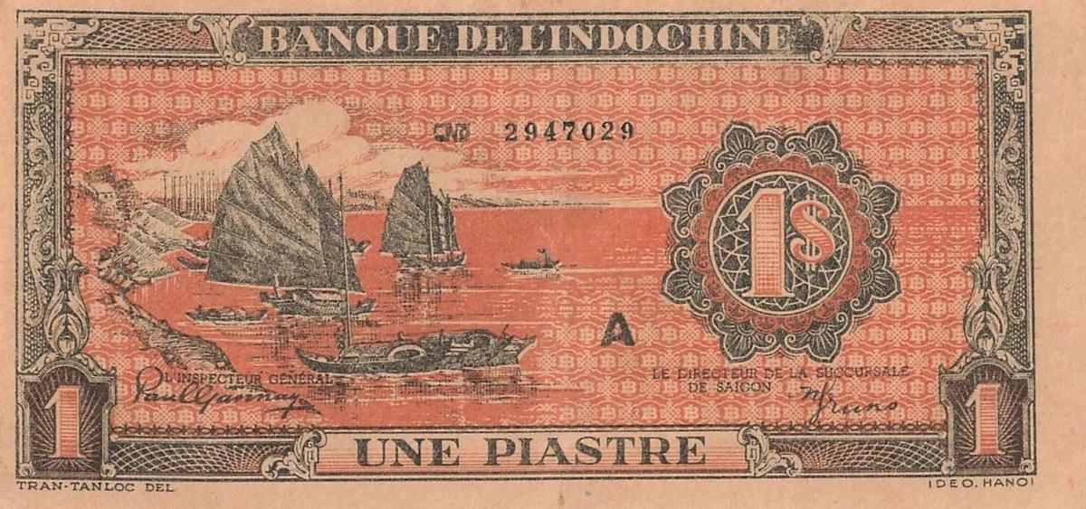 Front of French Indo-China p58b: 1 Piastre from 1942