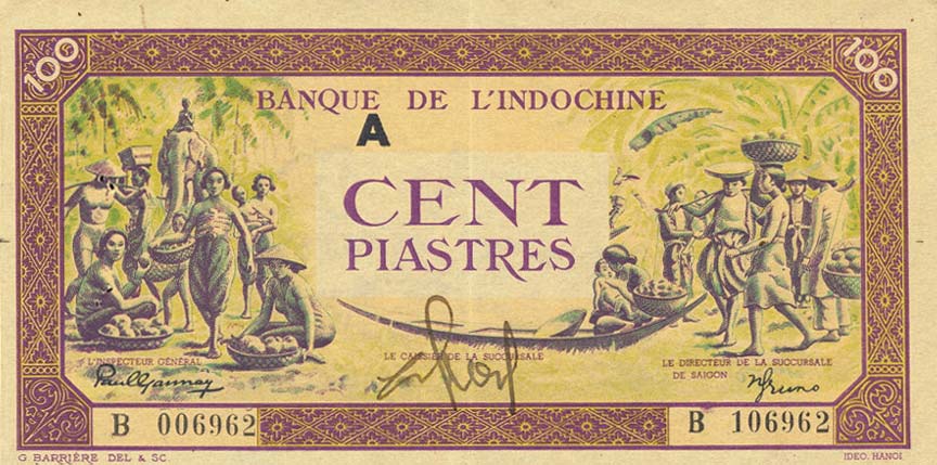 Front of French Indo-China p67: 100 Piastres from 1942