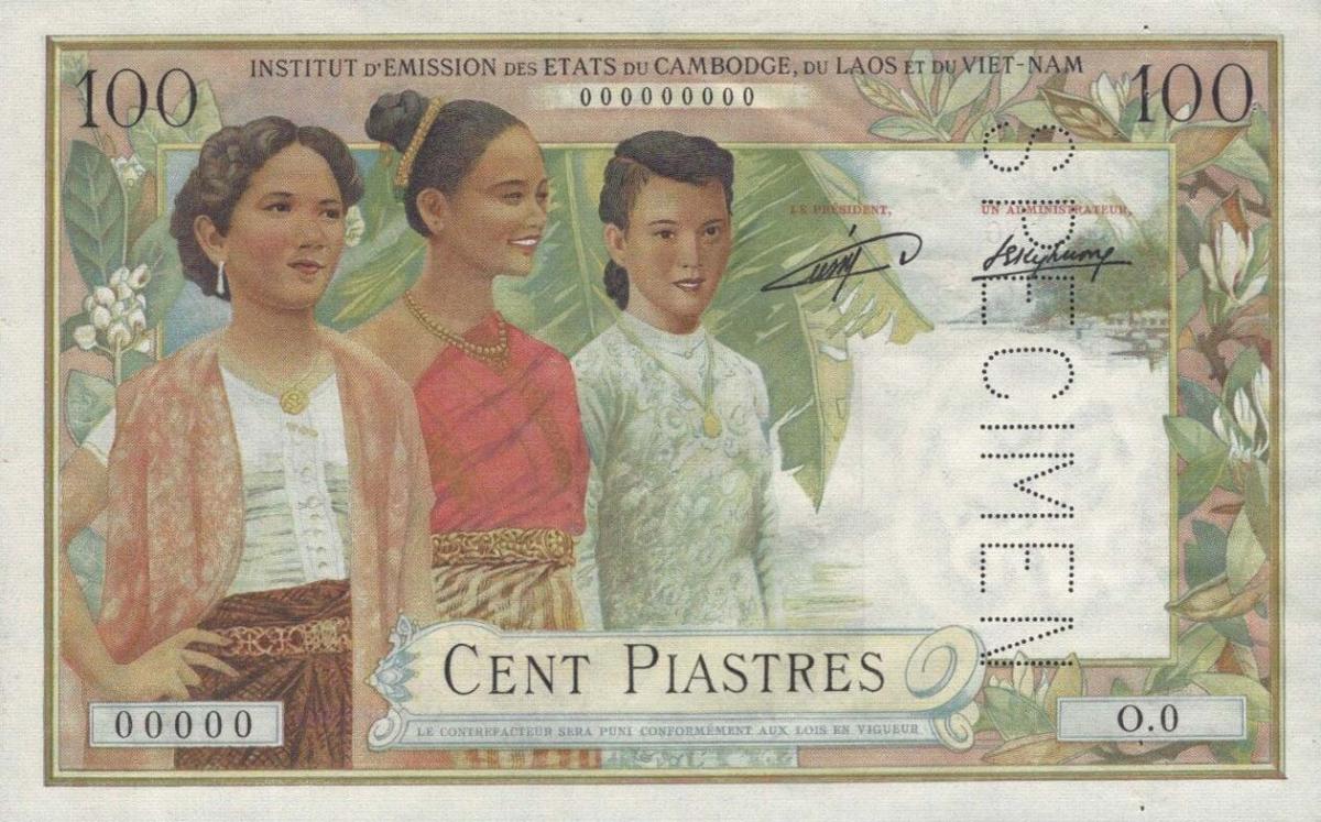 Front of French Indo-China p97s: 100 Piastres from 1954