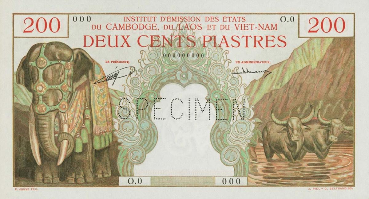 Front of French Indo-China p98s: 200 Piastres from 1953