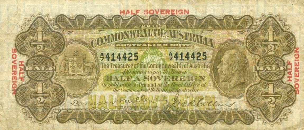 Front of Australia p10: 0.5 Sovereign from 1923