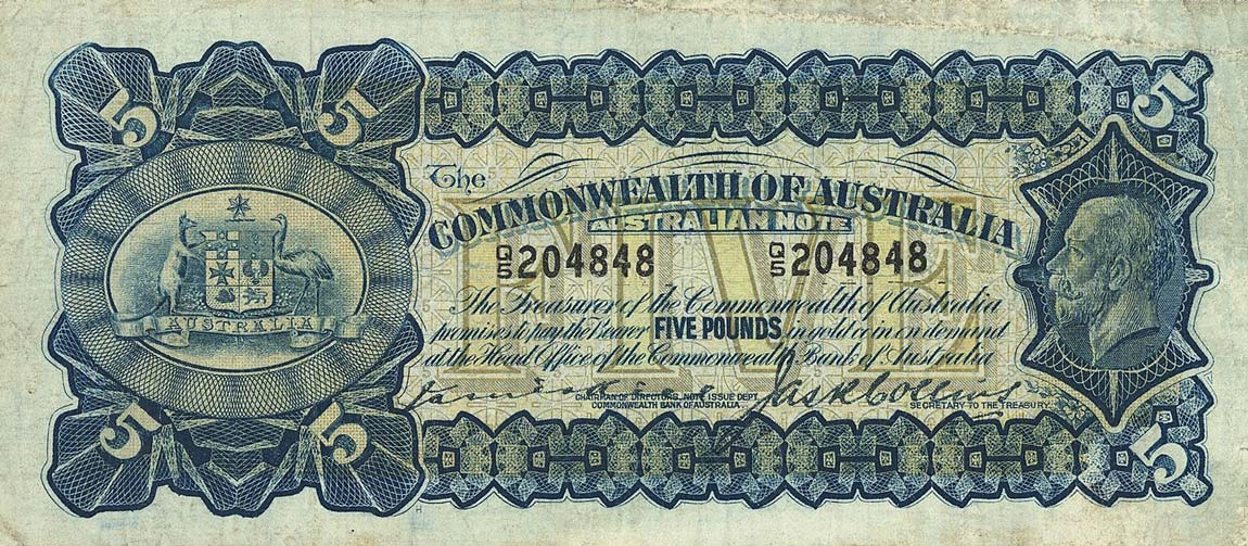 Front of Australia p13a: 5 Pounds from 1924