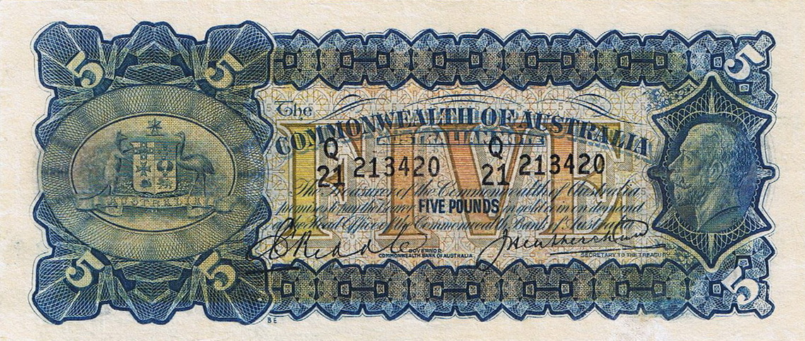 Front of Australia p17b: 5 Pounds from 1928