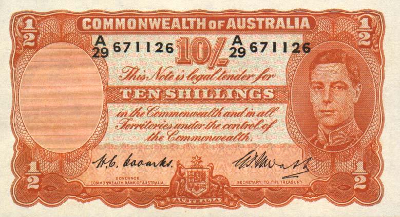 Front of Australia p25c: 10 Shillings from 1949