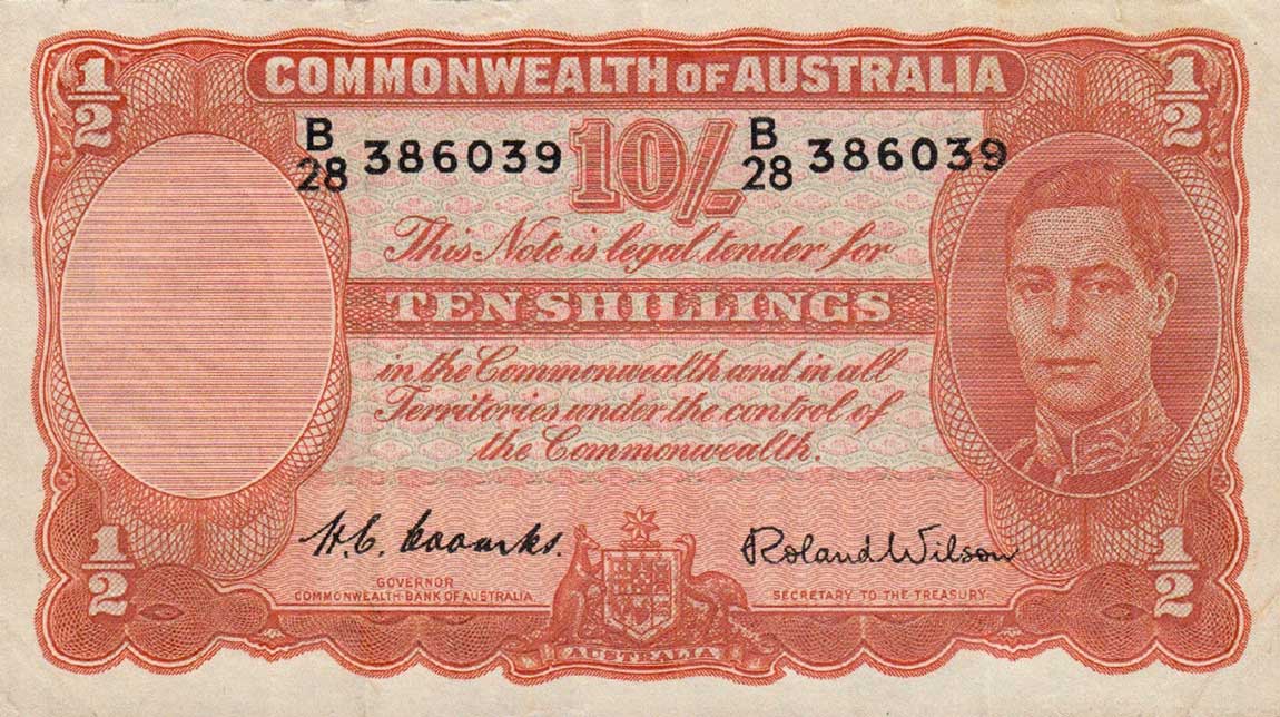 Front of Australia p25d: 10 Shillings from 1952