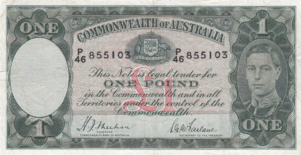 Front of Australia p26a: 1 Pound from 1938