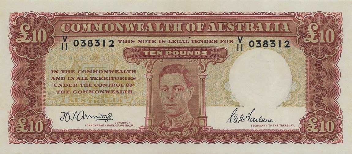 Front of Australia p28b: 10 Pounds from 1942