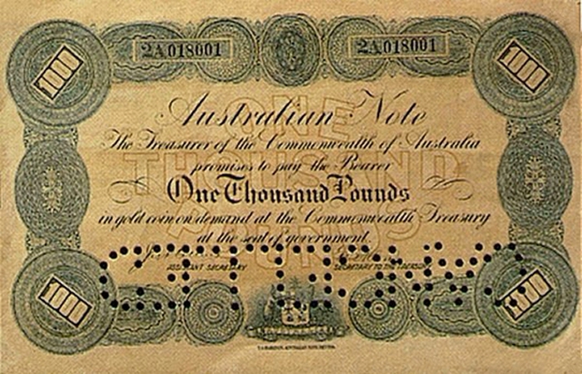 Front of Australia p2Ab: 1000 Pounds from 1914