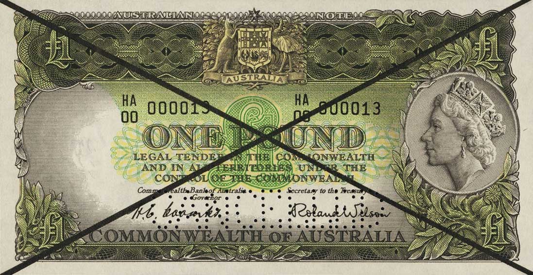 Front of Australia p30s: 1 Pound from 1953