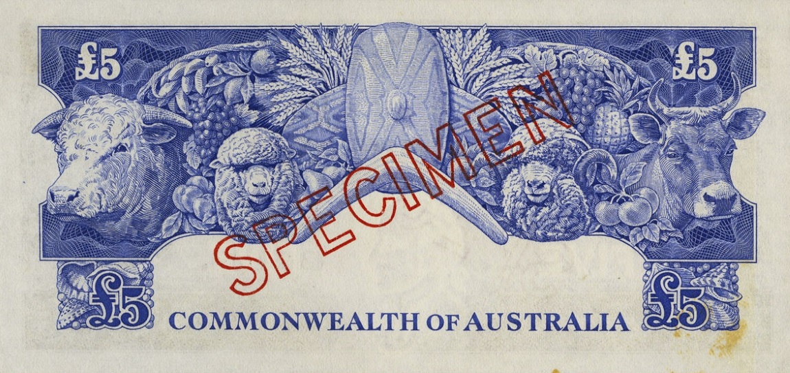 Back of Australia p31s: 5 Pounds from 1954