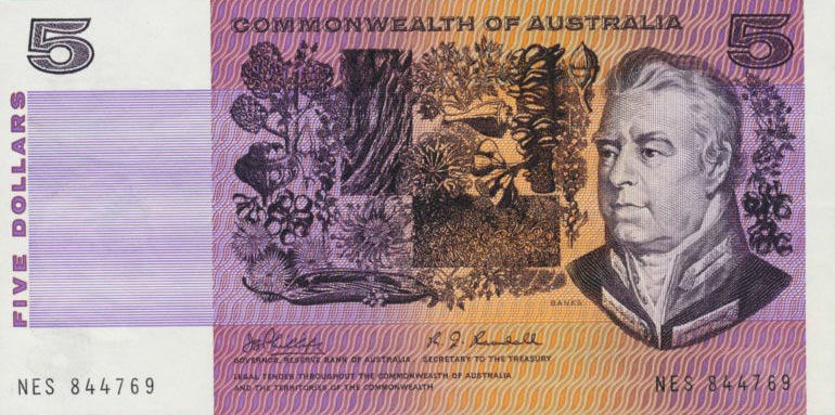 Front of Australia p39a: 5 Dollars from 1967