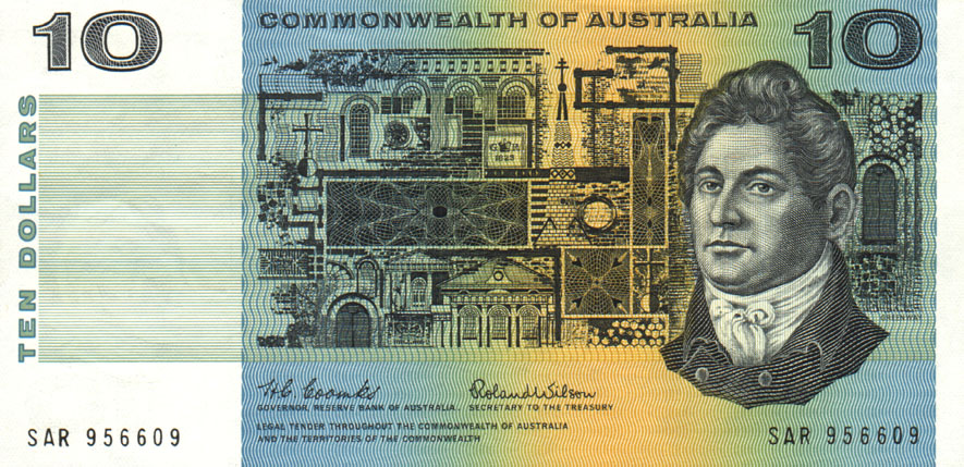 Front of Australia p40a: 10 Dollars from 1966