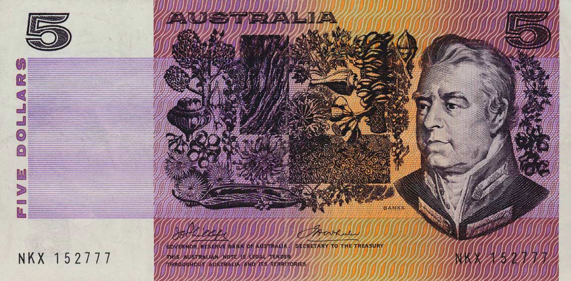 Front of Australia p44a: 5 Dollars from 1974