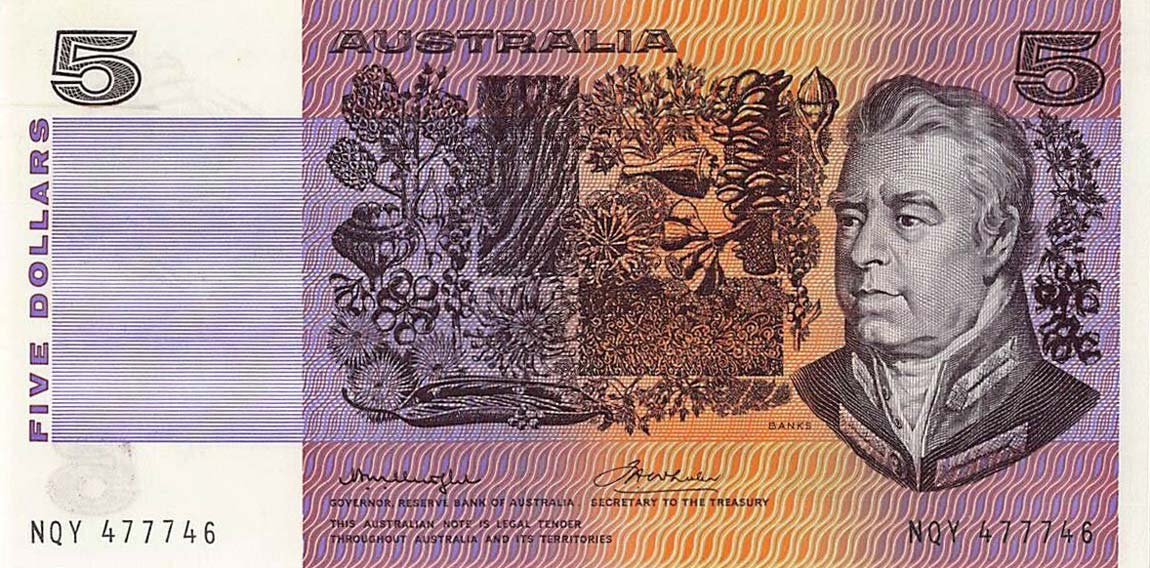 Front of Australia p44b1: 5 Dollars from 1974