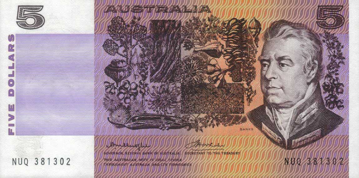 Front of Australia p44b2: 5 Dollars from 1974