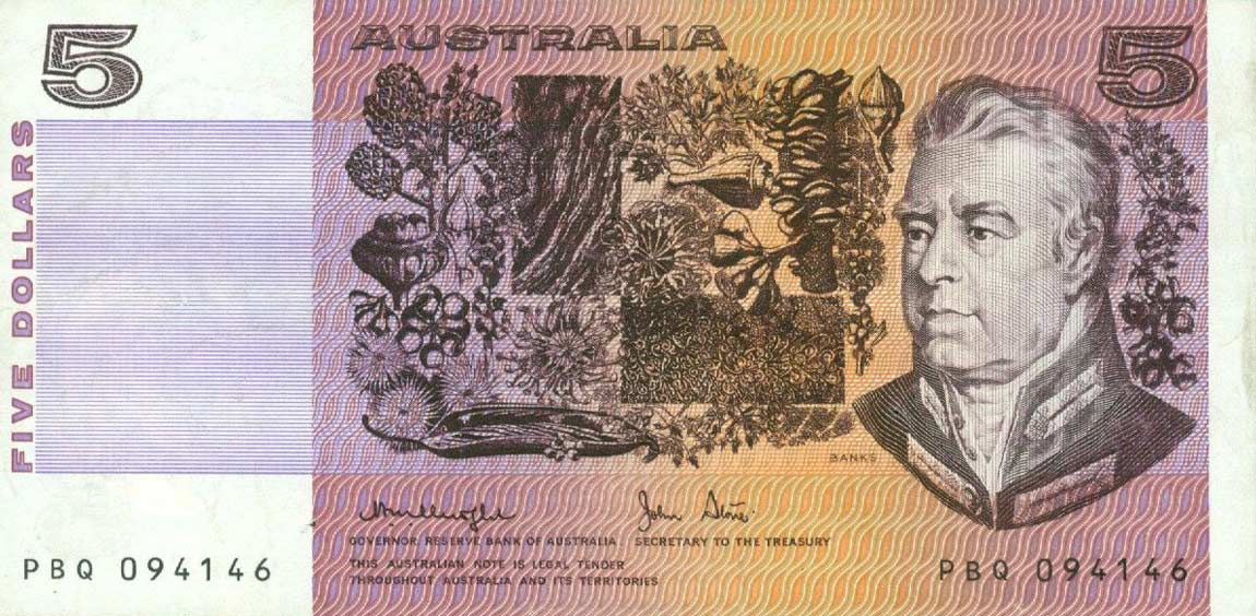 Front of Australia p44c: 5 Dollars from 1974