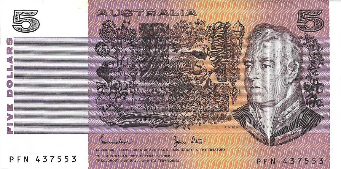 Front of Australia p44d: 5 Dollars from 1974