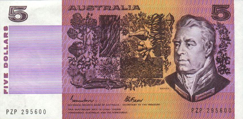 Front of Australia p44e: 5 Dollars from 1974