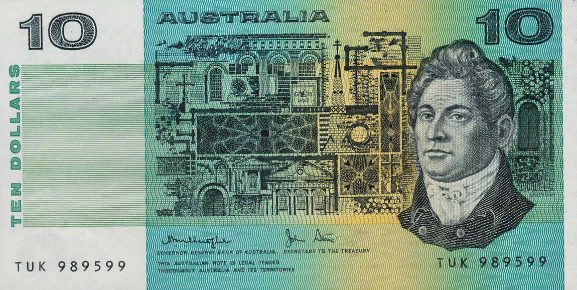 Front of Australia p45c: 10 Dollars from 1974