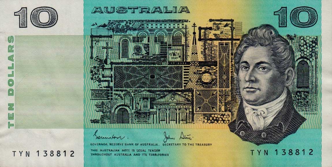 Front of Australia p45d: 10 Dollars from 1974