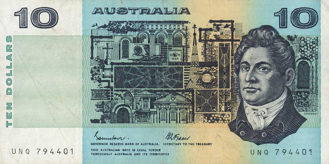 Front of Australia p45e: 10 Dollars from 1974