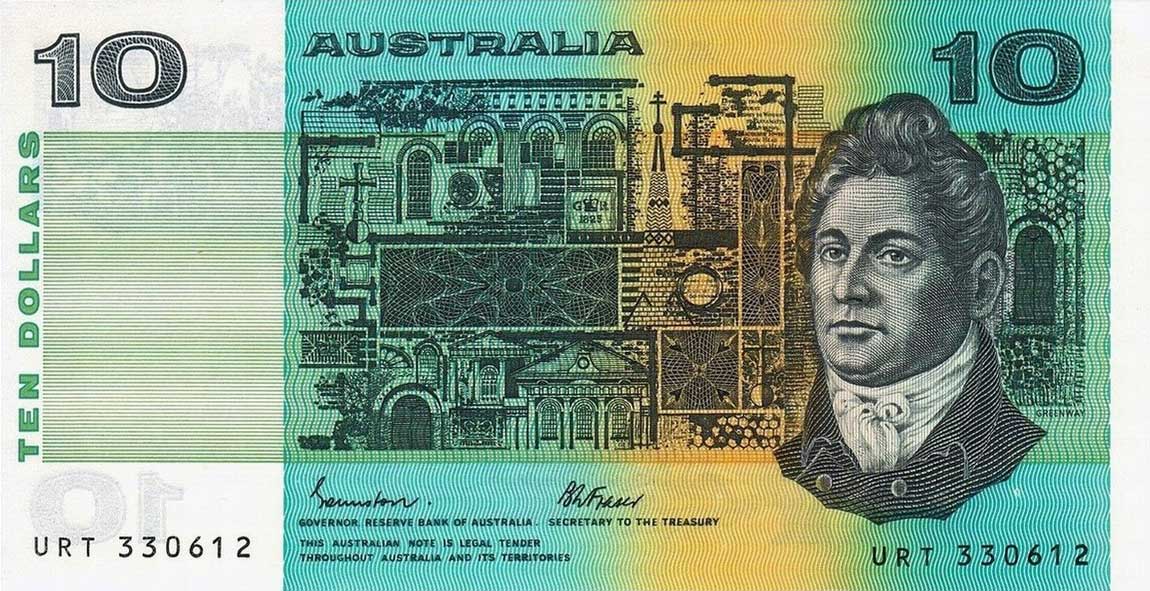 Front of Australia p45f: 10 Dollars from 1974