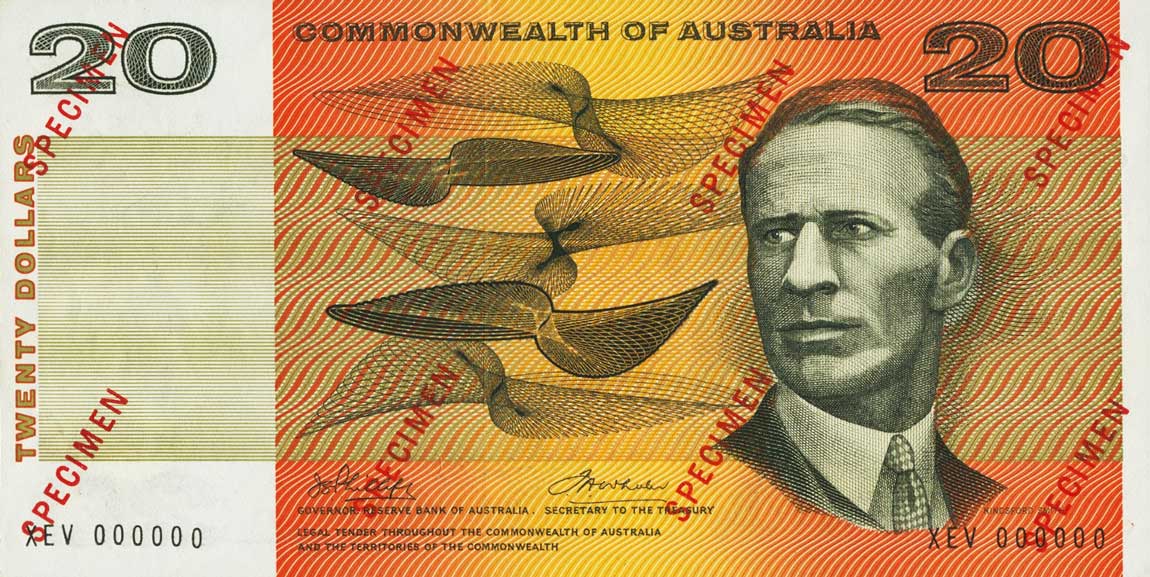 Front of Australia p46s1: 20 Dollars from 1974
