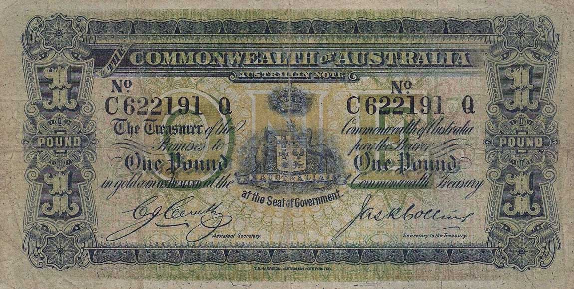 Front of Australia p4d: 1 Pound from 1918