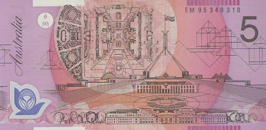 Back of Australia p51a: 5 Dollars from 1995