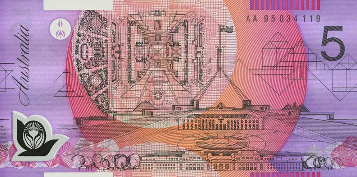 Back of Australia p51b: 5 Dollars from 1995