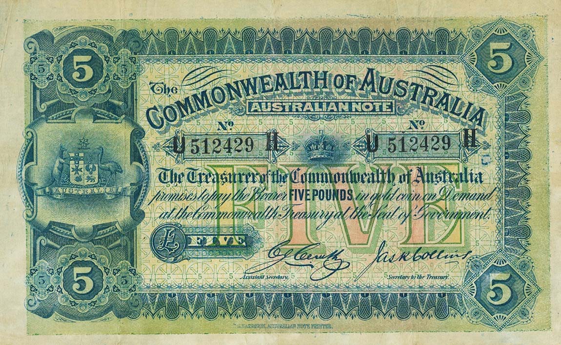 Front of Australia p5c: 5 Pounds from 1918