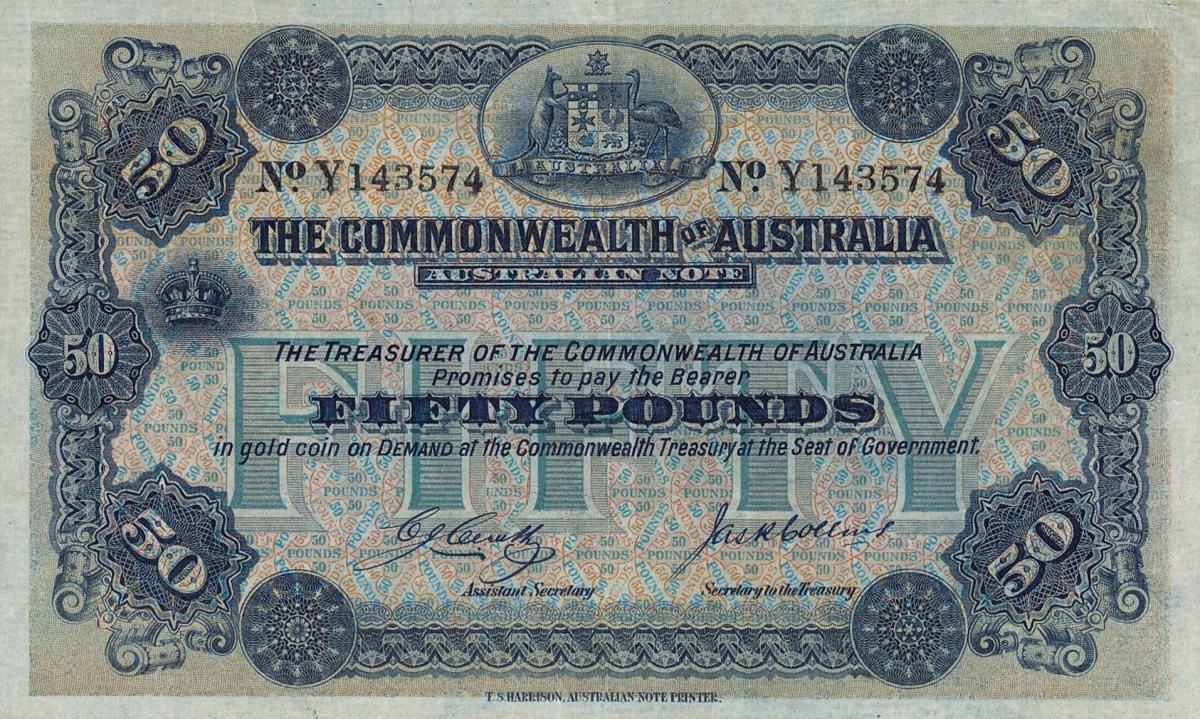 Front of Australia p8b: 50 Pounds from 1918