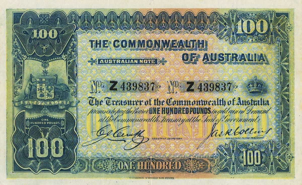 Front of Australia p9c: 100 Pounds from 1918