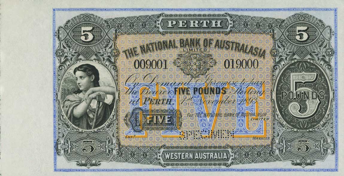 Front of Australia pA122s: 5 Pounds from 1910