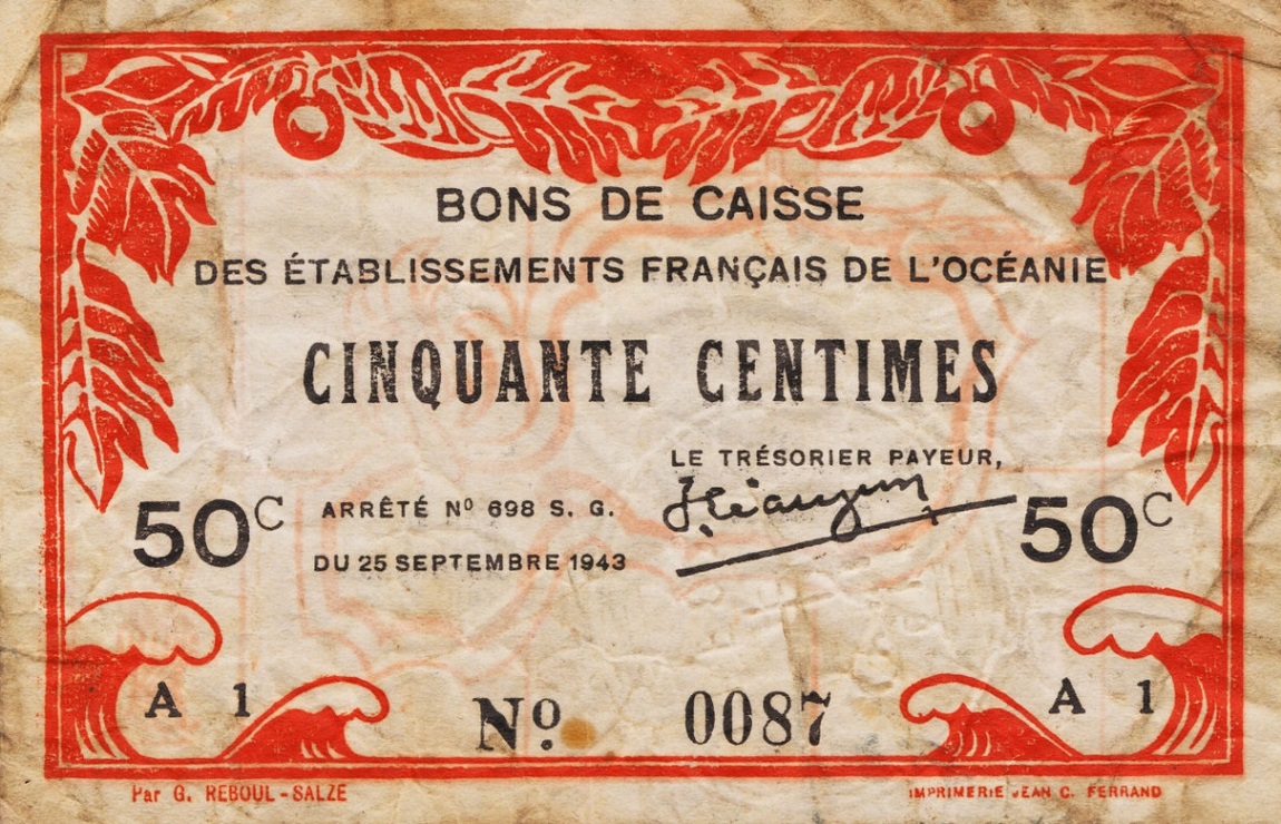 Front of French Oceania p10c: 50 Centimes from 1943