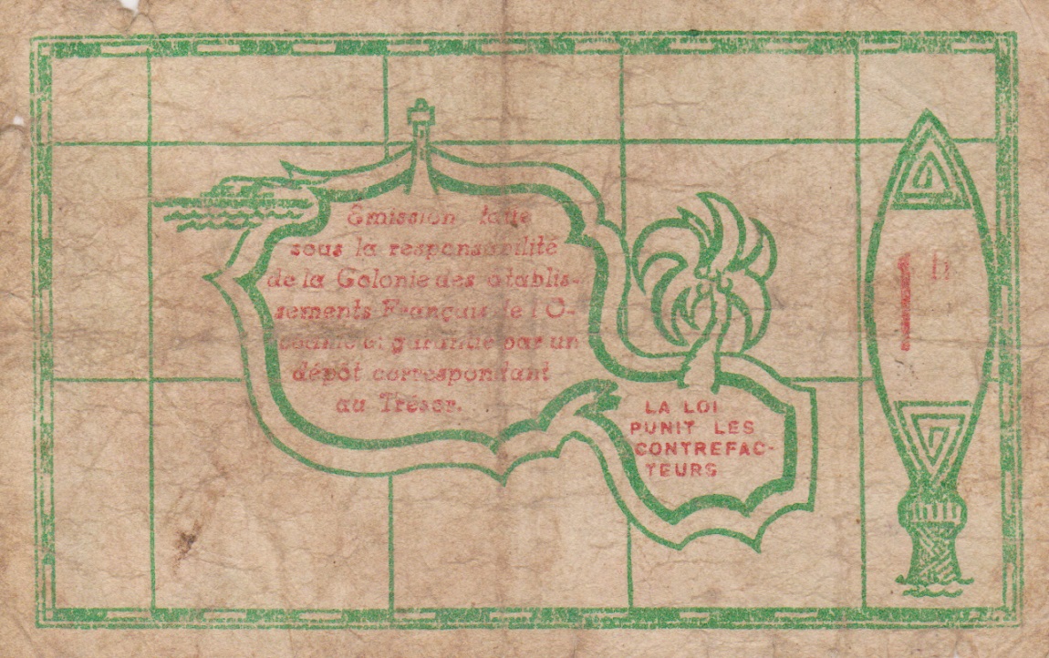 Back of French Oceania p11c: 1 Franc from 1943
