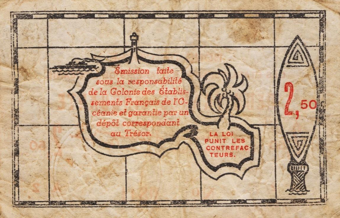 Back of French Oceania p13c: 2.5 Francs from 1943