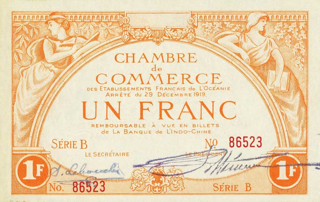 Front of French Oceania p1: 25 Centimes from 1919