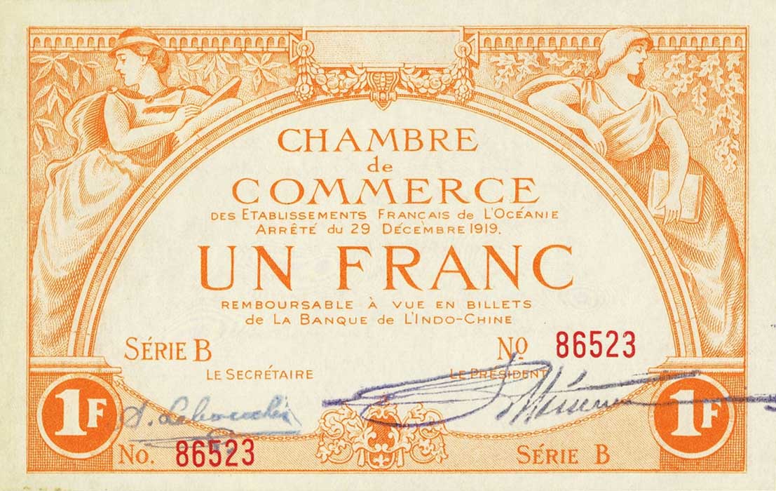 Front of French Oceania p3: 1 Franc from 1919