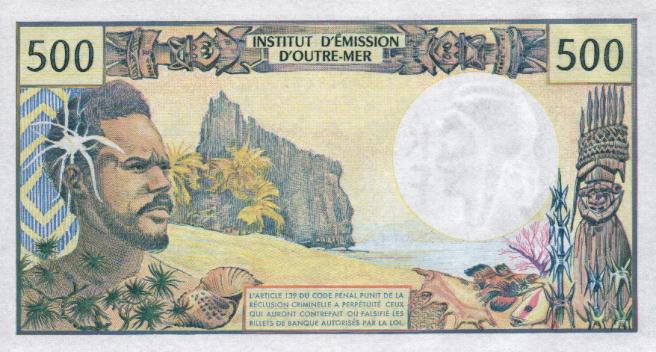 Back of French Pacific Territories p1a: 500 Francs from 1992