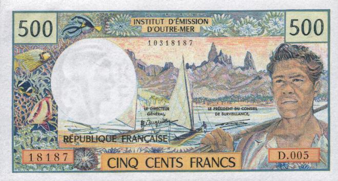 Front of French Pacific Territories p1a: 500 Francs from 1992