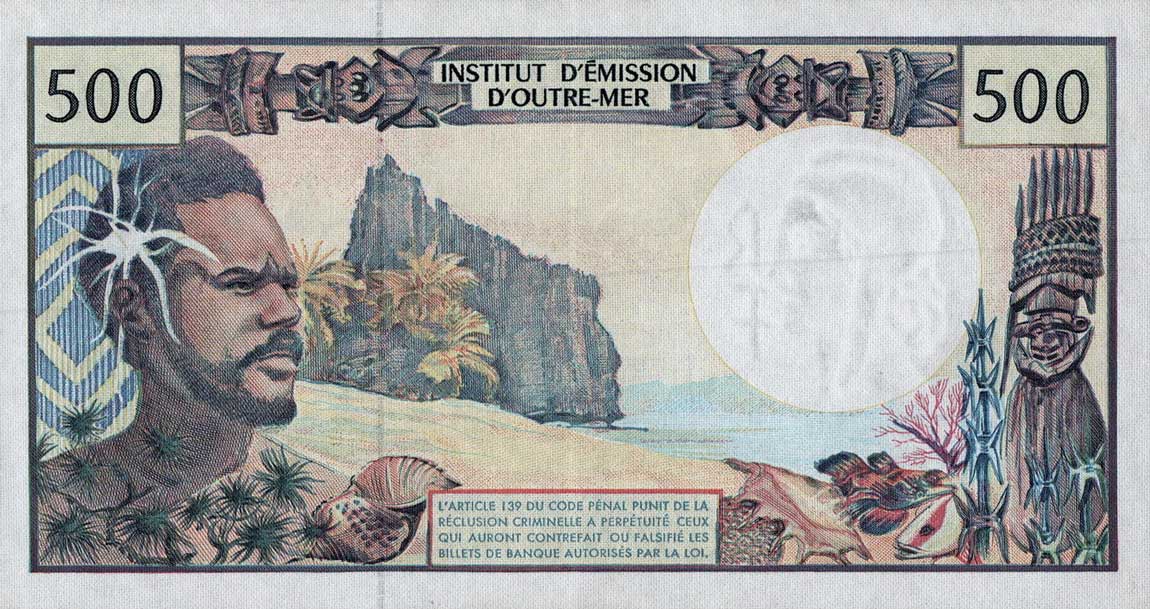 Back of French Pacific Territories p1c: 500 Francs from 1992